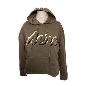 Aeropostale Sport Cropped Front Pocket Hoodie 1X Army Green